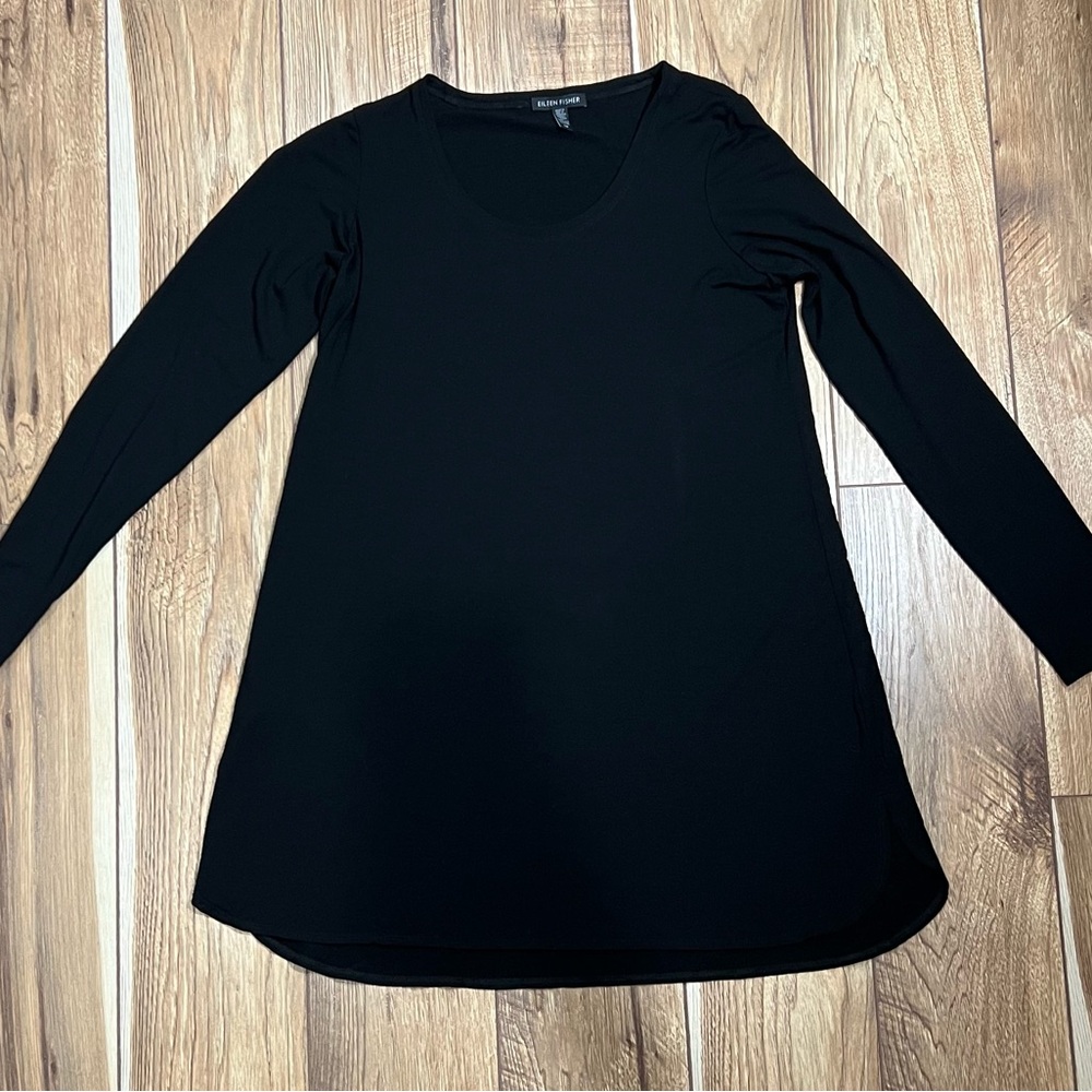 Eileen Fisher Black Scoop-Neck Long Sleeve Tunic
